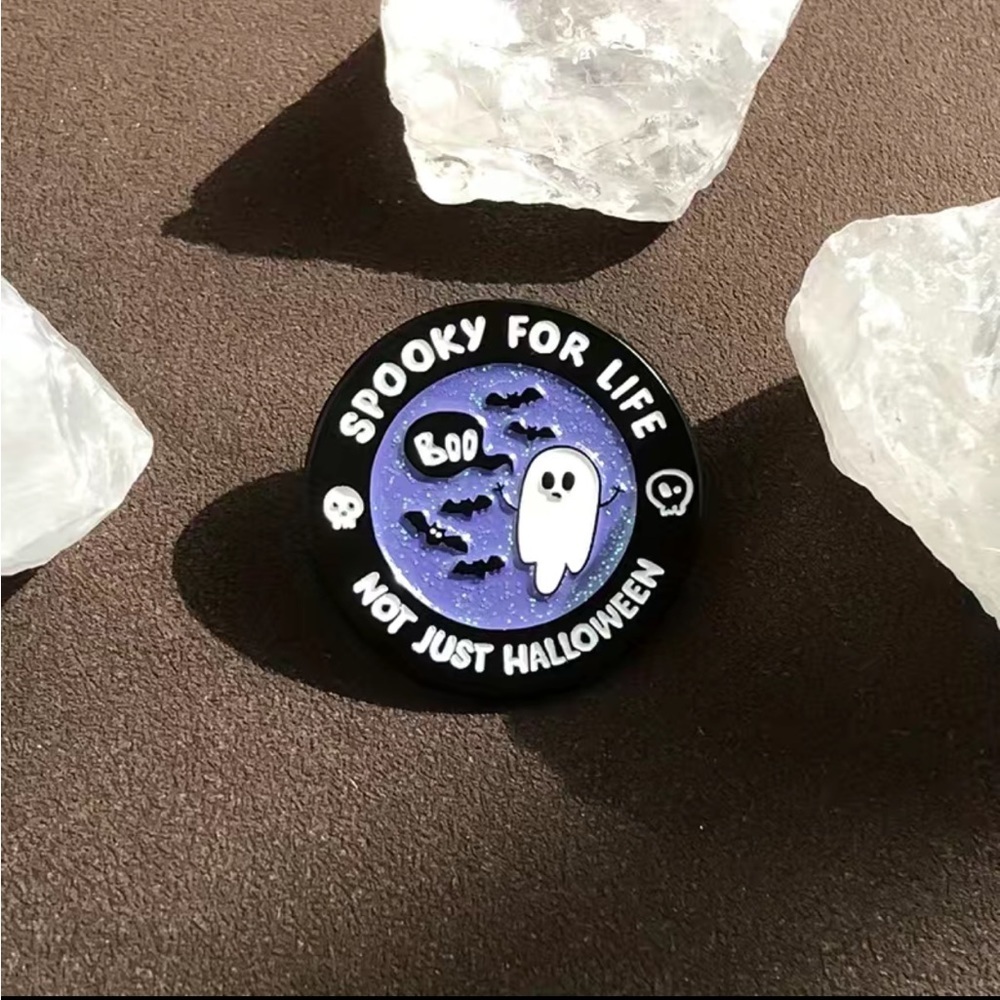 Ghost Enamel Pin Spooky For Life Not Just Halloween Cartoon Cute Lapel Collar Ba
